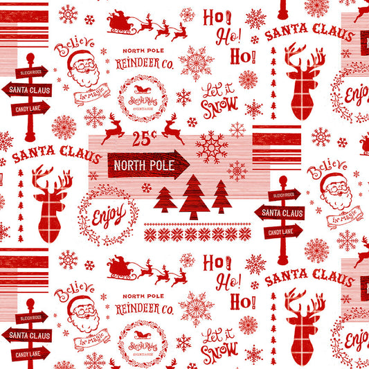Christmas Memories Words and Holiday Motifs Red White Lucie Crovatto Studio E Cotton Fabric SE-5257-8