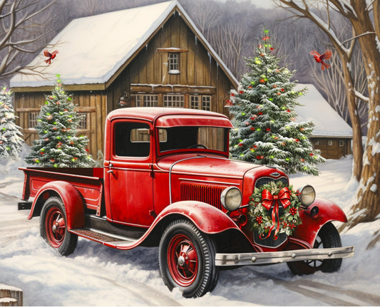 Christmas at Lodge Red Truck Panel 35.5" Shawna Stewart David Textiles Cotton Fabric DT-AL-5412-3C-1