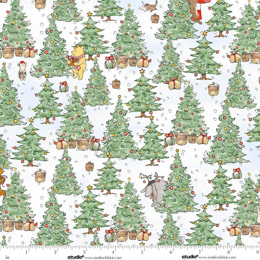 Christmas at Pooh Corner Christmas trees Winnie Snow White Green W.A. Dodge Studio E Cotton Fabric SE-9102-60