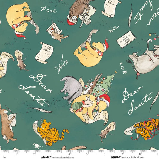 Christmas at Pooh Corner Santa Winnie Toss Christmas Green W.A. Dodge Studio E Cotton Fabric SE-9100-66