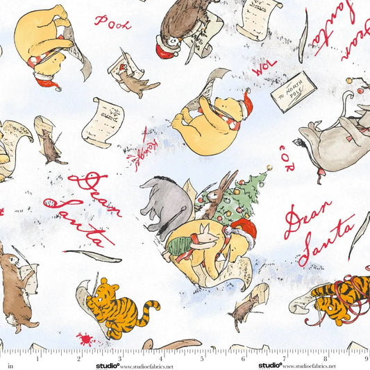 Christmas at Pooh Corner Santa Winnie Toss Snow White W.A. Dodge Studio E Cotton Fabric SE-9100-07