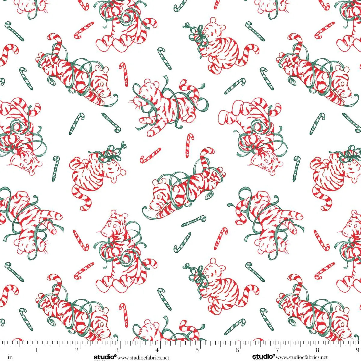 Christmas at Pooh Corner Winnie Tigger Peppermint Tigers White Red W.A. Dodge Studio E Cotton Fabric SE-9104-08