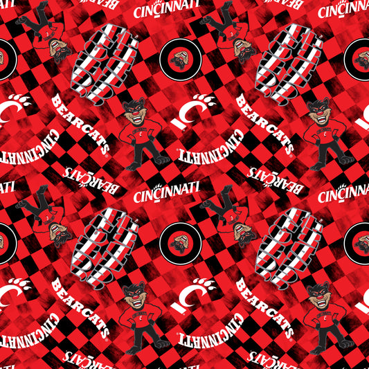 Cincinnati Bearcats NCAA College Checks Red Sykel Enterprises Canvas Duck Cloth Cotton Fabric CIN-1380-RED