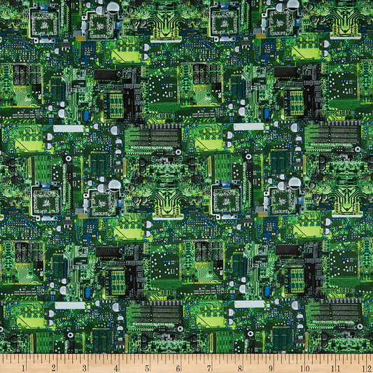 Circuit Board Math and Science Green Timeless Treasures Cotton Fabric