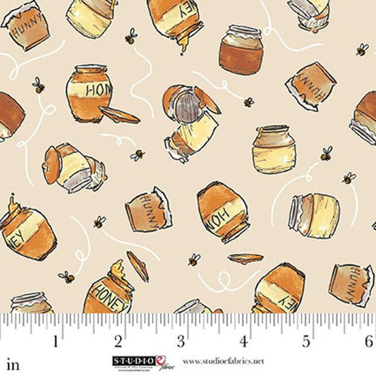 Classic Winnie Honey Pots Taupe W.A. Dodge Studio E Cotton Fabric SE-8721-34