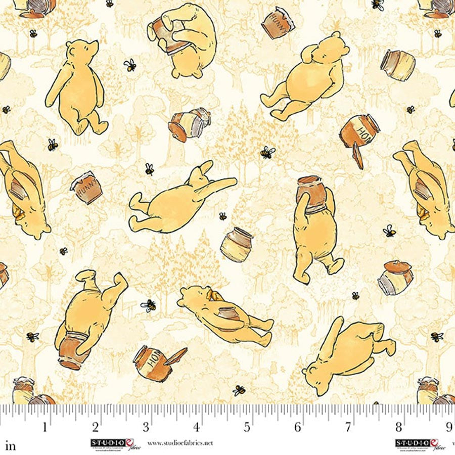 Classic Winnie the Pooh Bears honey Yellow W.A. Dodge Studio E Cotton Fabric SE-8716-44
