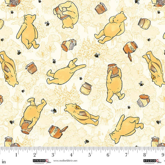 Classic Winnie the Pooh Bears honey Yellow W.A. Dodge Studio E Cotton Fabric SE-8716-44