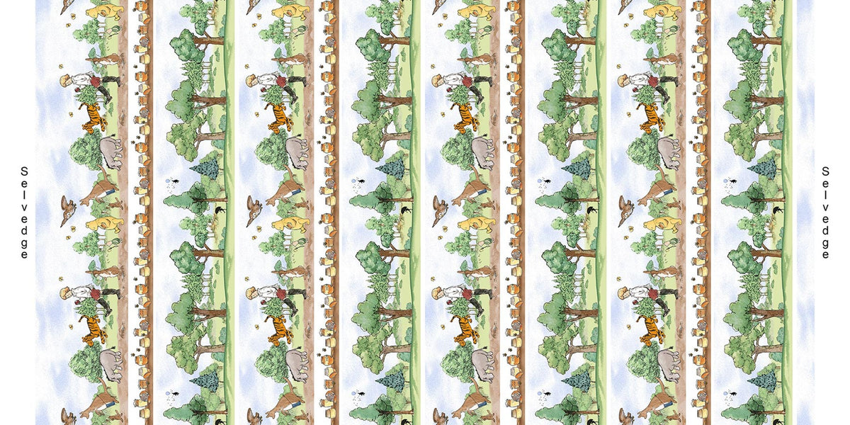 Classic Winnie the Pooh Border Stripe Green designed W.A. Dodge Studio E Cotton Fabric SE-8727-36