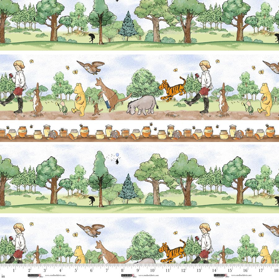 Classic Winnie the Pooh Border Stripe Green designed W.A. Dodge Studio E Cotton Fabric SE-8727-36