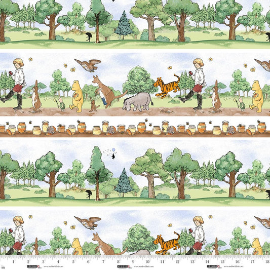 Classic Winnie the Pooh Border Stripe Green designed W.A. Dodge Studio E Cotton Fabric SE-8727-36