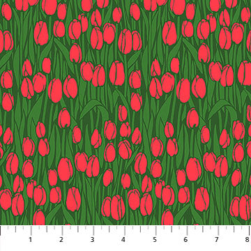 Clean Cut Audience Tulips Floral Red Green Anna Marie Textiles Northcott Cotton Fabric NC-AMT181-78C