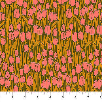 Clean Cut Audience Tulips Floral Toffee Brown Anna Marie Textiles Northcott Cotton Fabric NC-AMT181-55V