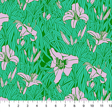 Clean Cut Fringe Lily Floral Frozen Lilac Green Anna Marie Textiles Northcott Cotton Fabric NC-AMT183-64C