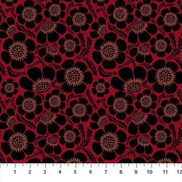 Clean Cut Prickly Poppies Floral Red Anna Marie Textiles Northcott Cotton Fabric NC-AMT185-25L