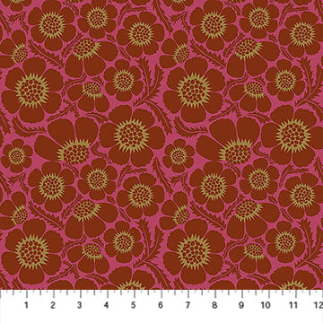Clean Cut Prickly Poppies Floral Rum Pink Orange Anna Marie Textiles Northcott Cotton Fabric NC-AMT185-38V