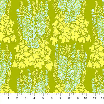 Clean Cut Soiree Delphinium Floral Algae Key Lime Green Aqua Anna Marie Textiles Northcott Cotton Fabric NC-AMT182-74V