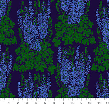 Clean Cut Soiree Delphinium Floral Royal Blue Green Anna Marie Textiles Northcott Cotton Fabric NC-AMT182-47L