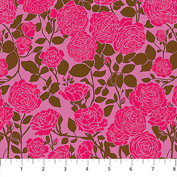 Clean Cut Spinout Rose Floral Lipstick Pink Brown Anna Marie Textiles Northcott Cotton Fabric NC-AMT186-84L