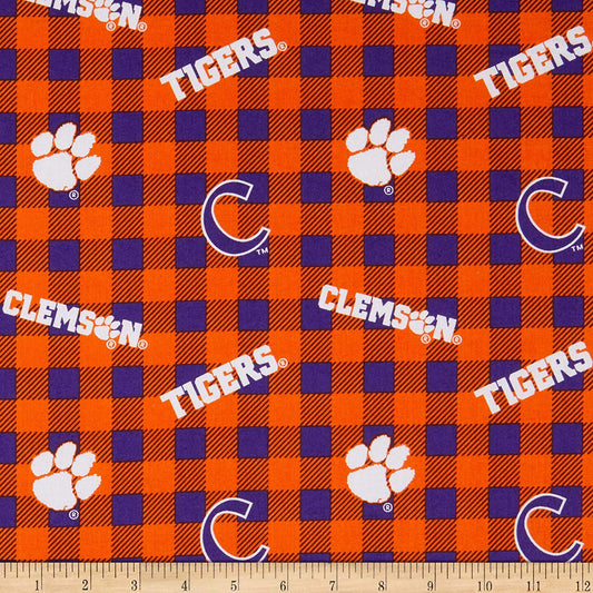 Clemson Tigers NCAA College Buffalo Plaid Sykel Cotton Fabric