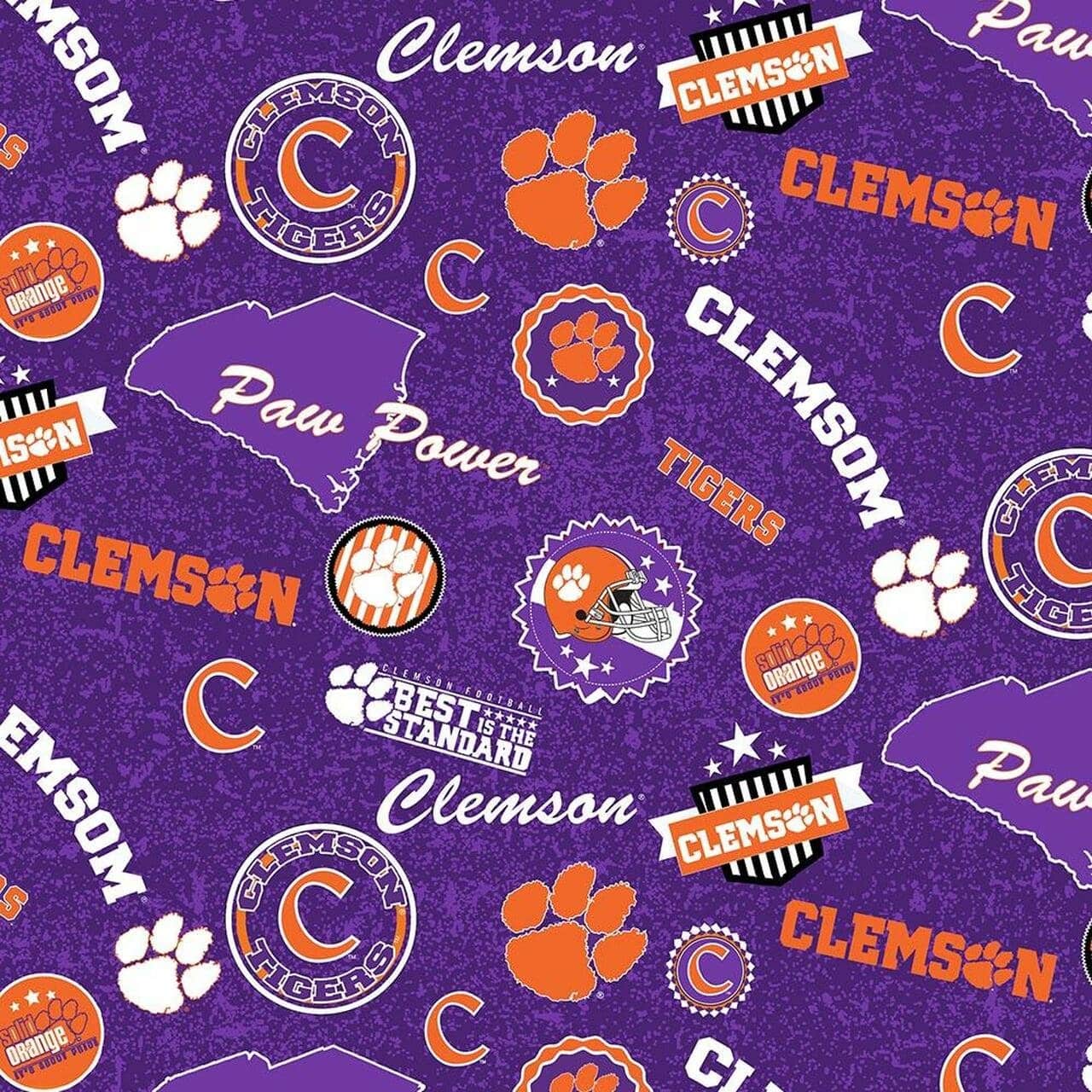 Clemson Tigers NCAA College Home State Purple Sykel Cotton Fabric