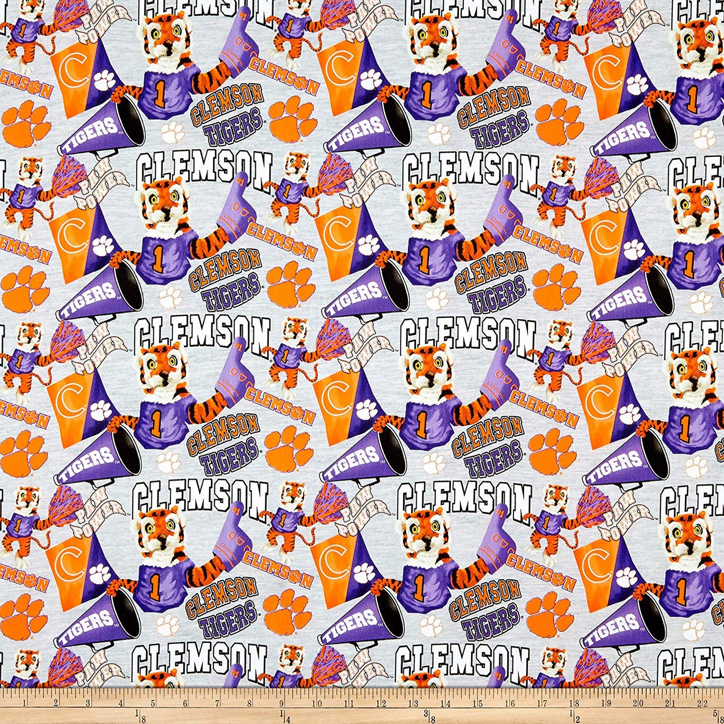 Clemson Tigers NCAA Collegiate Mascot Heather Gray Sykel Cotton Fabric