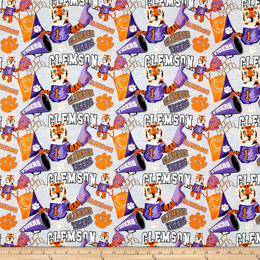 Clemson Tigers NCAA Collegiate Mascot Heather Gray Sykel Cotton Fabric