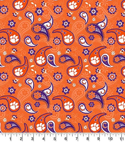 Clemson Tigers NCAA College Paisley Sykel Orange Sykel Cotton Fabric