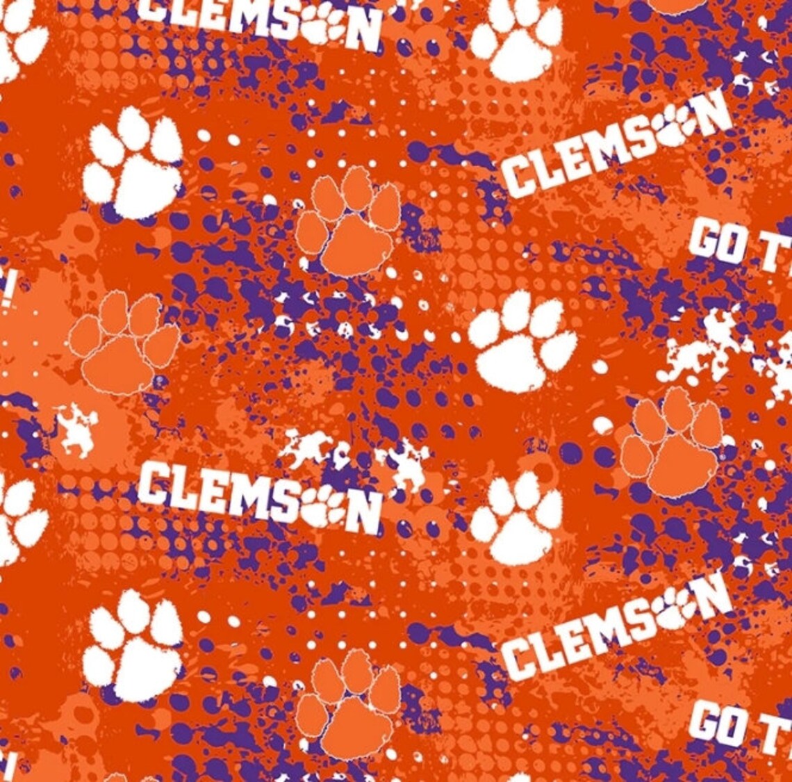 Clemson Tigers NCAA College Splatter Orange Sykel Cotton Fabric