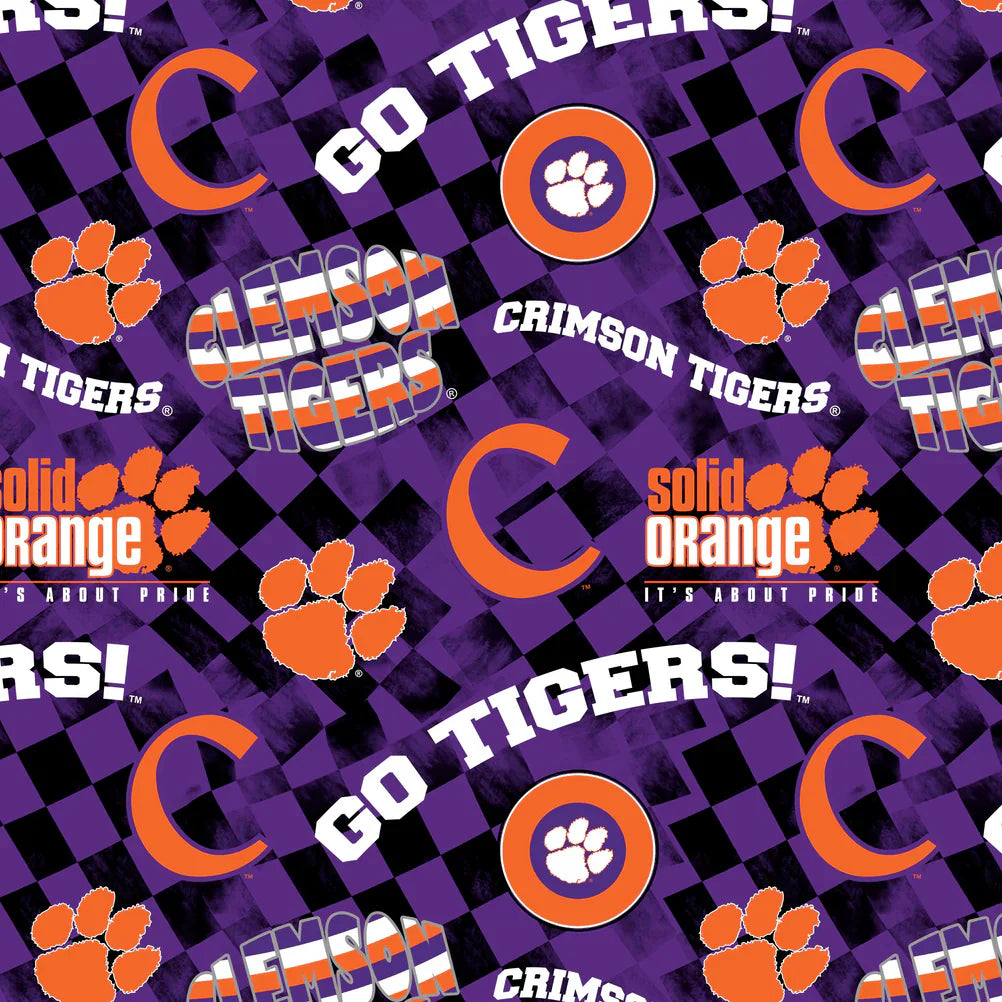 Clemson Tigers NCAA College Check Allover Sykel Cotton Fabric SYK-CLEM-1370