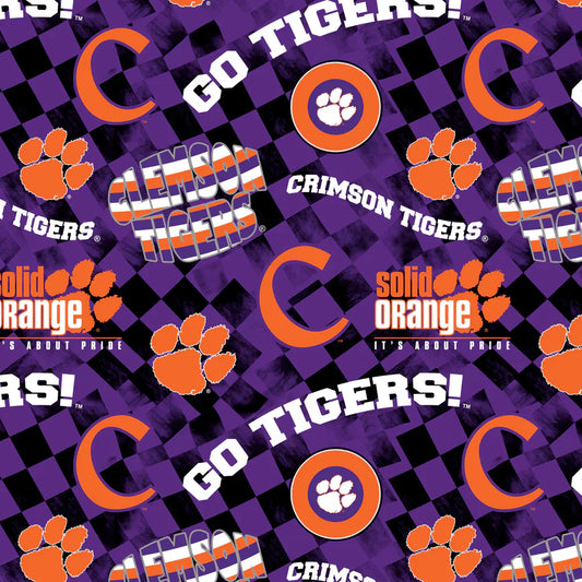 Clemson Tigers NCAA College Check Allover Sykel Cotton Fabric SYK-CLEM-1370