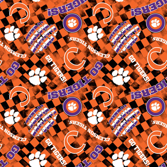 Clemson Tigers NCAA College Checks Orange Sykel Enterprises Canvas Duck Cloth Cotton Fabric CLEM-1380-ORANGE