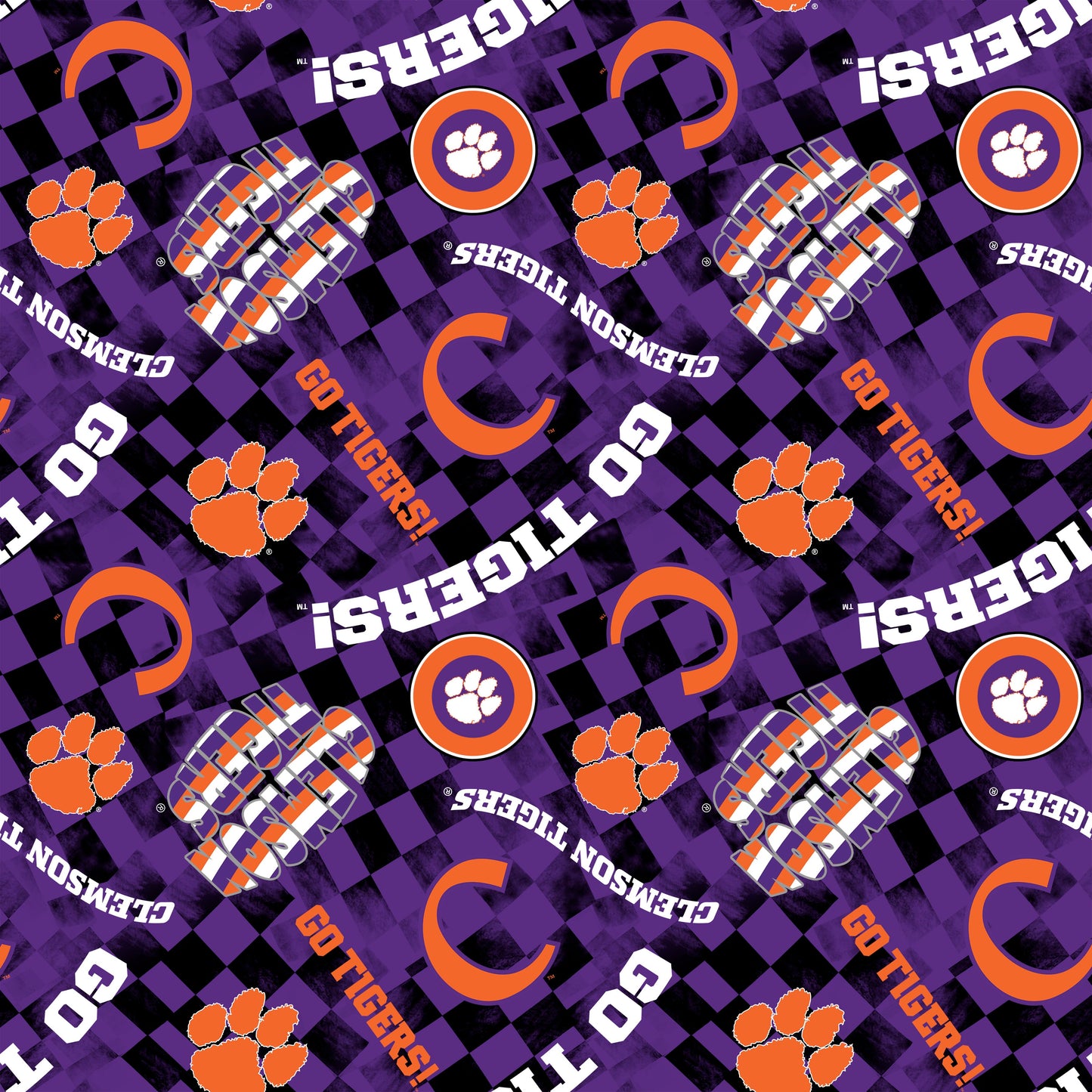 Clemson Tigers NCAA College Checks Purple Sykel Enterprises Canvas Duck Cloth Cotton Fabric CLEM-1380-PURPLE