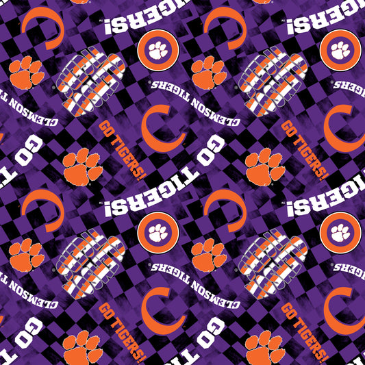 Clemson Tigers NCAA College Checks Purple Sykel Enterprises Canvas Duck Cloth Cotton Fabric CLEM-1380-PURPLE