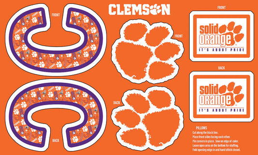 Clemson Tigers NCAA Collegiate Pillow Project 36''x60'' Sykel Polyester Minky Fabric SYK-CLEM-1359
