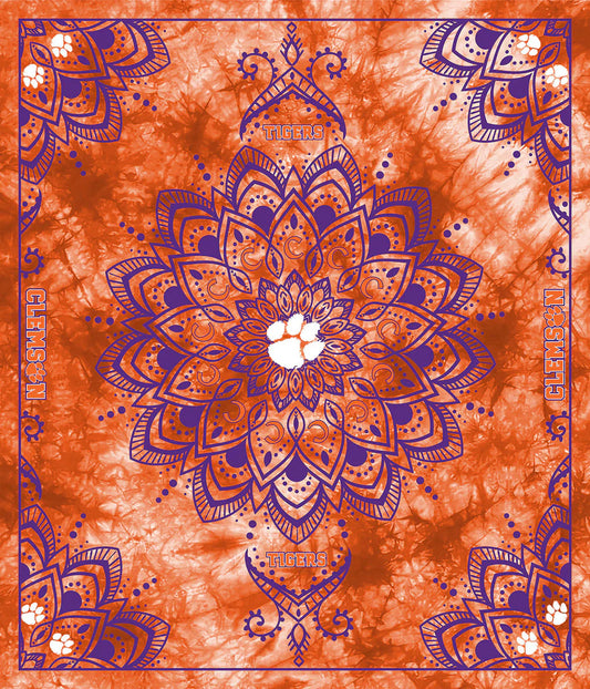 Clemson Tigers NCAA Collegiate Tapestry Finished Panel 48"x56" Orange Sykel 100% Polyester Minky Fabric SYK-CLEM-1360