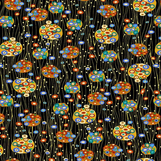 Cleo The Multiverse Bejeweled Abstract Floating Circles Black Chong-A Hwang Timeless Treasures Cotton fabric