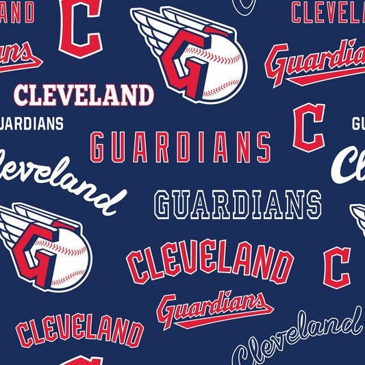 Cleveland Guardians MLB Baseball Logo and Name Fabric Traditions Navy Cotton Fabric