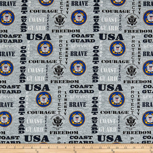 Coast Guard USCG Military Armedces Liberty Freedom Brave Seal Heather Allover Print Cotton