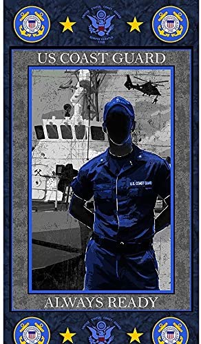 Coast Guard Hero Silhouette Panel 24" Navy Blue Sykel Cotton Fabric