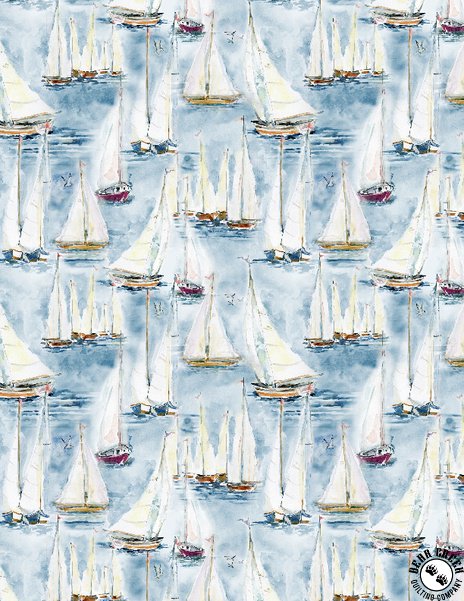 Coastal Sanctuary Boats Allover Blue Susan Winget Wilmington Prints Cotton Fabric