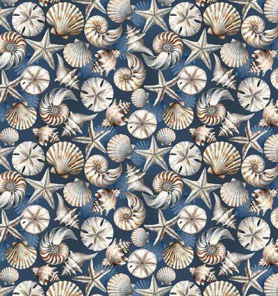 Coastal Escape 108" Wide Back Seashell Serenade Blue Nicole DeCamp Benartex Cotton Fabric BE-15030W-55