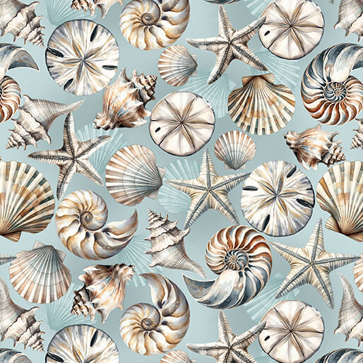 Coastal Escape Shells Ocean Nicole Decamp Benartex Cotton Fabric BE-15020-80