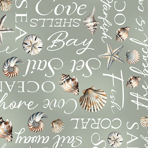 Coastal Escape Words Sage Nicole Decamp Benartex Cotton Fabric BE-15022-44