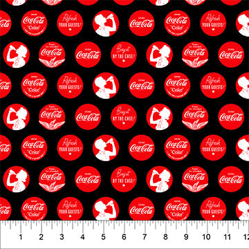 Coca Cola Dots Black Northcott Studio Cotton Fabric NC-CC1003-99