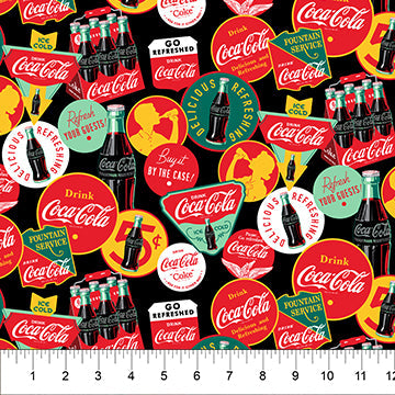 Coca Cola Labels Black Northcott Studio Cotton Fabric NC-CC1001-99