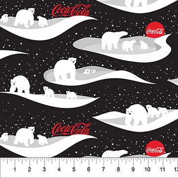 Coca Cola Polar Winter Bears Ice Scenes Black Licensed Northcott Cotton Fabric NC-CC1030-99