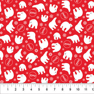 Coca Cola Polar Winter Big Bear Toss Red Licensed Northcott Cotton Fabric NC-CC1032-24