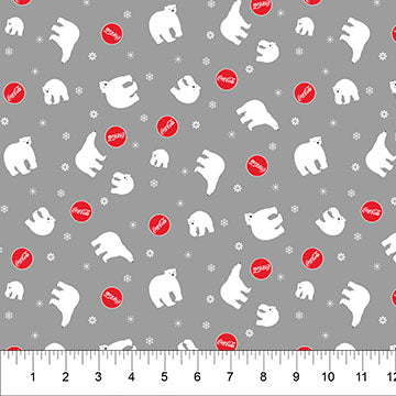 Coca Cola Polar Winter Small Bear Toss Grey Licensed Northcott Cotton Fabric NC-CC1033-92
