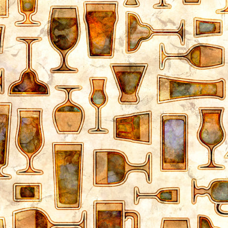 Cocktail Hour Drinks Glass Pint Beige Dan Morris Quilting Treasures Cotton Fabric