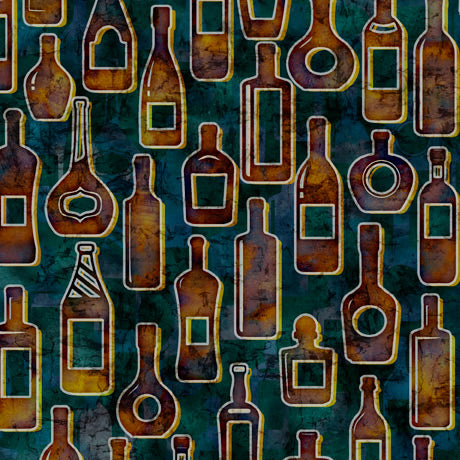 Cocktail Hour Liquor Bottles Slate Blue Dan Morris Quilting Treasures Cotton Fabric